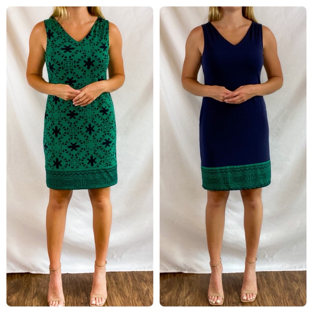 41 Hawthorn green and navy blue Perissa Reversible Knit Dress, size small